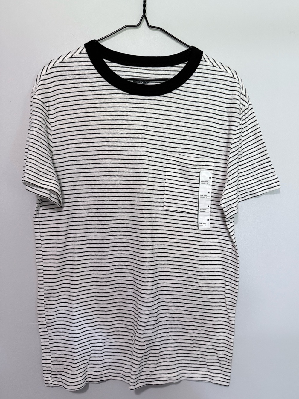 Goodfellow & Co NWT Size M Black and White Striped Crewneck Pocket Tee
